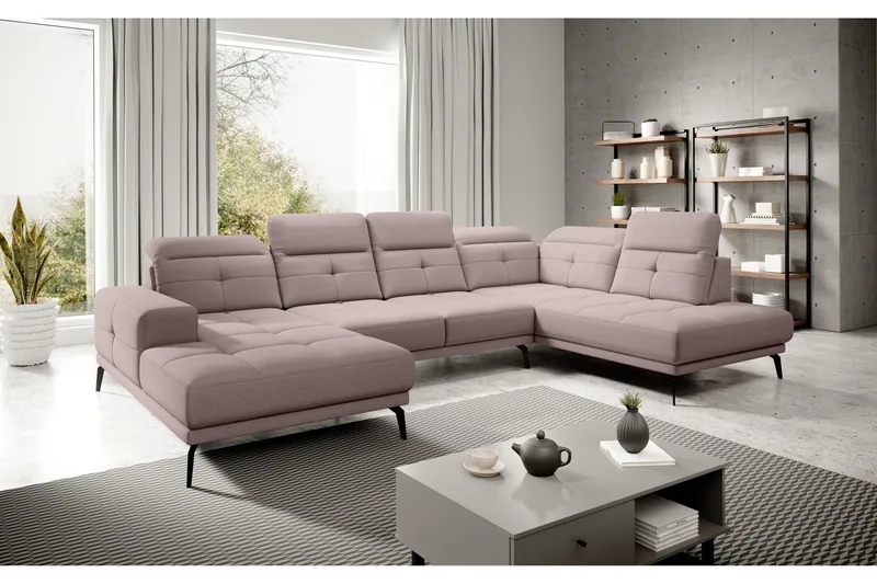 Devender Soffa m. Divan och Schäslong - Ljusrosa - Möbler - Vardagsrum - Soffor - U-soffor