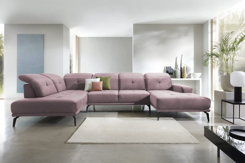 Devender Soffa m. Divan och Schäslong, Ljusrosa