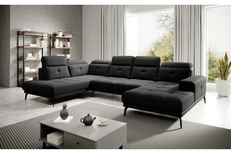 Devender Soffa m. Divan och Schäslong - Svart - Möbler - Vardagsrum - Soffor - U-soffor