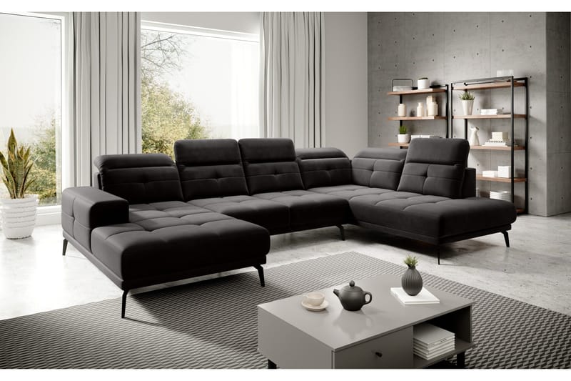 Devender Soffa m. Divan och Schäslong, Svart