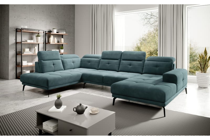 Devender Soffa m. Divan och Schäslong - Turkos - Möbler - Vardagsrum - Soffor - U-soffor