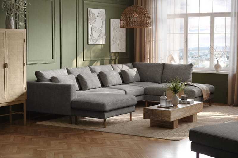 Florenz 4-sits Högervänd U-formad Soffa med Divan och Schäslong i Chenille - Ljusgrå - Möbler - Vardagsrum - Soffor - U-soffor