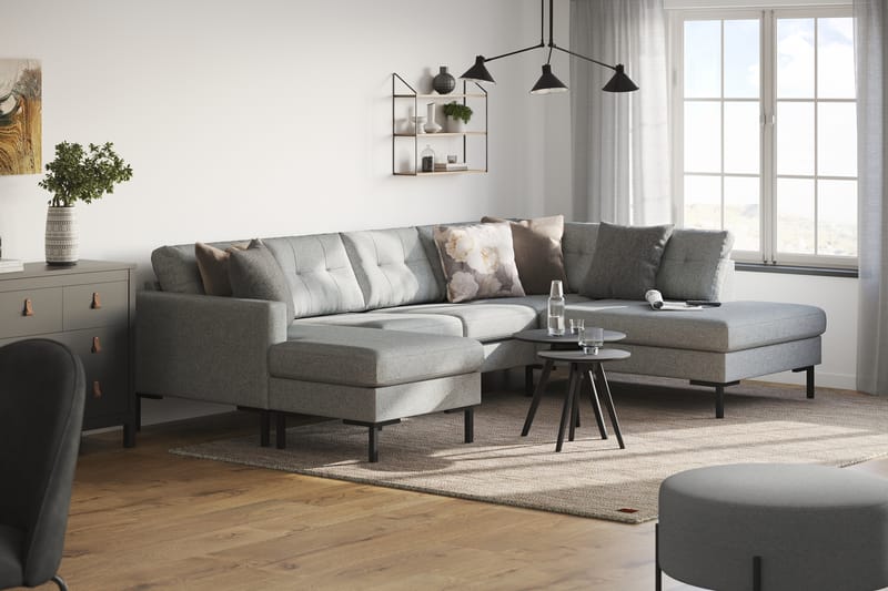 Frillestad 4-sits Högervänd U-formad Soffa med Divan och Schäslong i Tyg - Grå - Möbler - Vardagsrum - Soffor - U-soffor