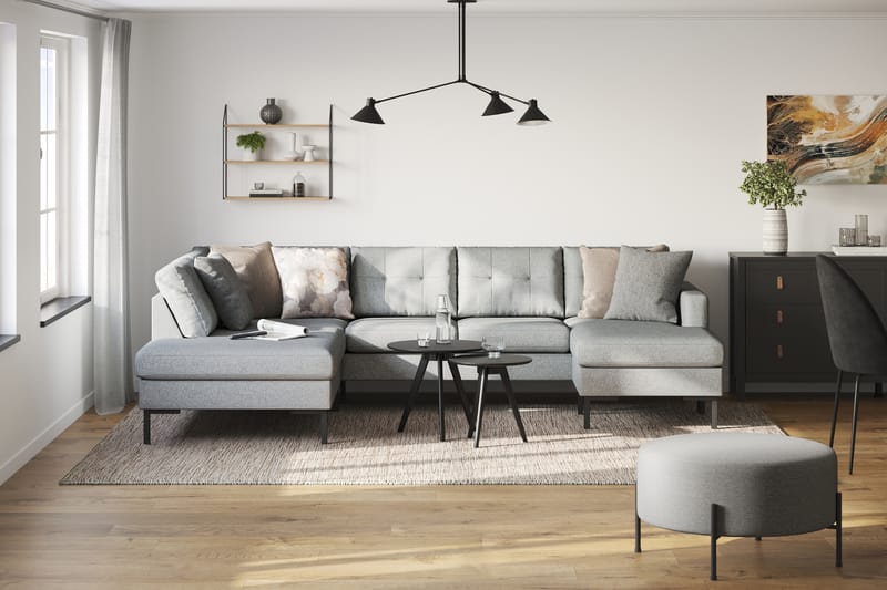 Frillestad 4-sits Vänstervänd U-formad Soffa med Divan och Schäslong i Tyg - Grå - Möbler - Vardagsrum - Soffor - U-soffor