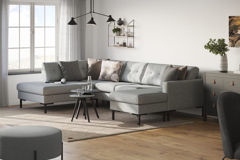Frillestad 4-sits Vänstervänd U-formad Soffa med Divan och Schäslong i Tyg - Grå - Möbler - Vardagsrum - Soffor - U-soffor
