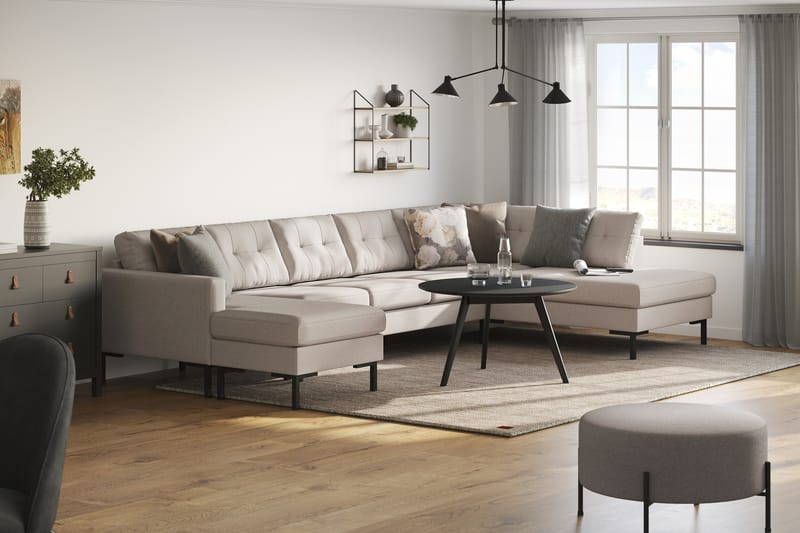Frillestad 5-sits Högervänd U-formad Soffa med Divan och Schäslong i Tyg - Beige - Möbler - Vardagsrum - Soffor - U-soffor