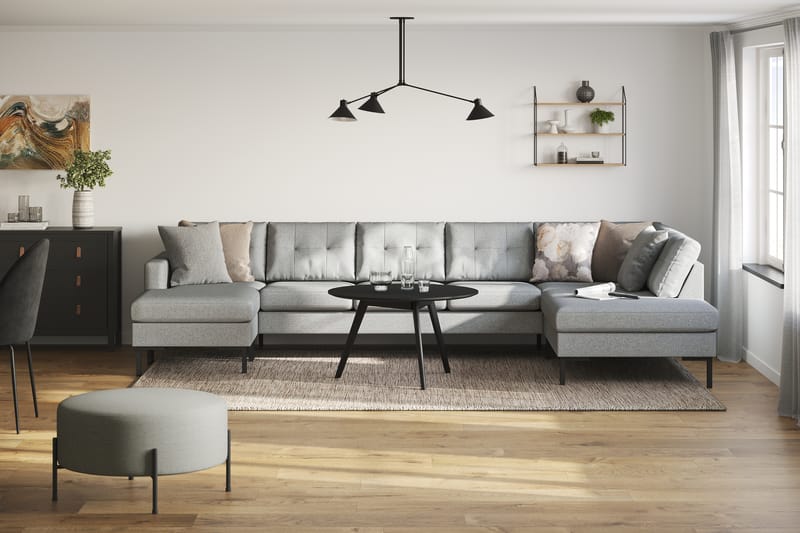 Frillestad 5-sits Högervänd U-formad Soffa med Divan och Schäslong i Tyg - Grå - Möbler - Vardagsrum - Soffor - U-soffor