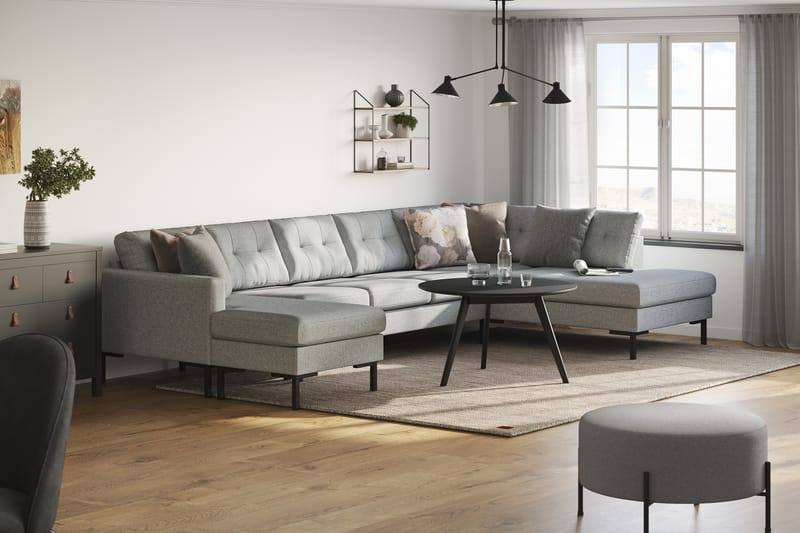 Frillestad 5-sits Högervänd U-formad Soffa med Divan och Schäslong i Tyg - Grå - Möbler - Vardagsrum - Soffor - U-soffor