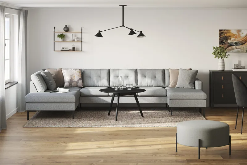 Frillestad 5-sits Vänstervänd U-formad Soffa med Divan och Schäslong i Tyg - Grå - Möbler - Vardagsrum - Soffor - U-soffor