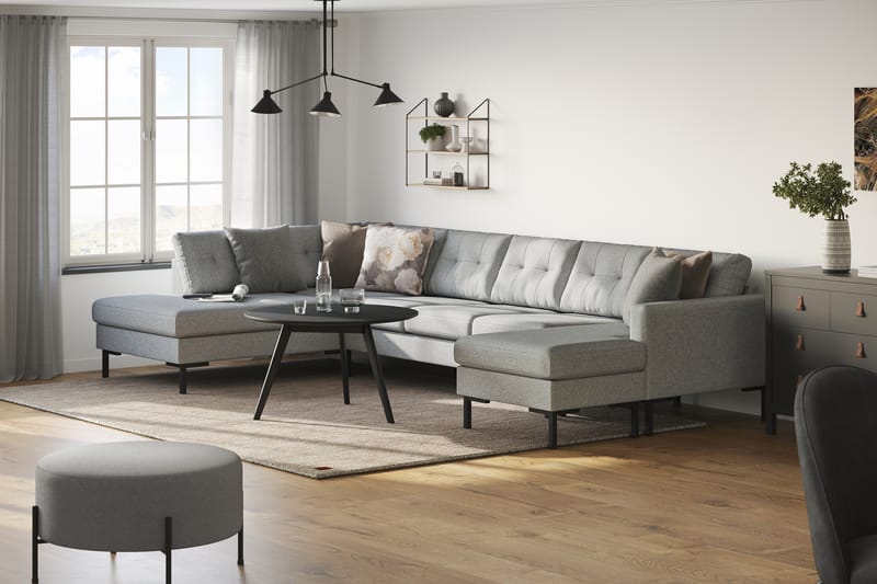 Frillestad 5-sits Vänstervänd U-formad Soffa med Divan och Schäslong i Tyg - Grå - Möbler - Vardagsrum - Soffor - U-soffor