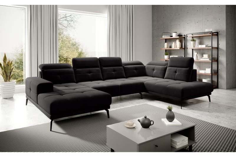 Haldar Soffa m. Divan och Schäslong Svart - Möbler - Vardagsrum - Soffor - U-soffor