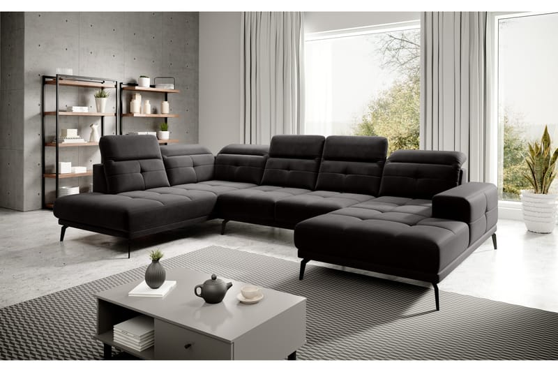 Haldar Soffa m. Divan och Schäslong Svart - Möbler - Vardagsrum - Soffor - U-soffor