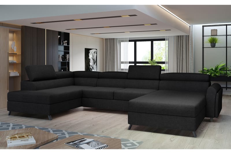 Josette U-soffa med Divan Höger - Svart - Möbler - Vardagsrum - Soffor - U-soffor