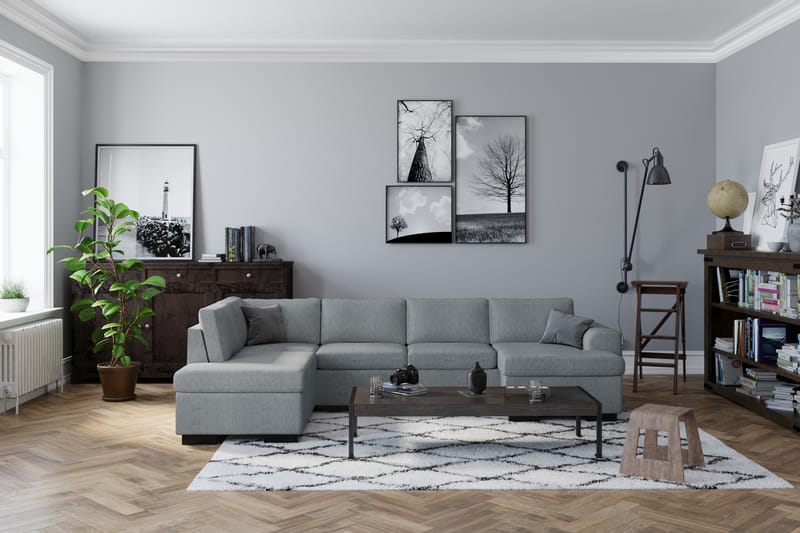 Link 4-sits Högervänd U-formad Soffa med Divan och Schäslong i Tyg - Ljusgrå - Möbler - Vardagsrum - Soffor - U-soffor
