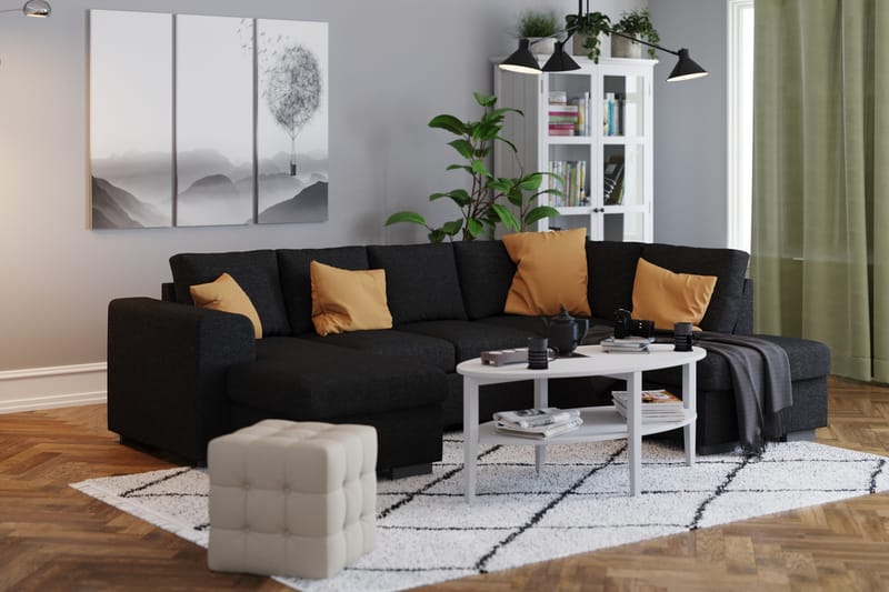 Link 4-sits Högervänd U-formad Soffa med Divan och Schäslong i Tyg - Svart - Möbler - Vardagsrum - Soffor - U-soffor