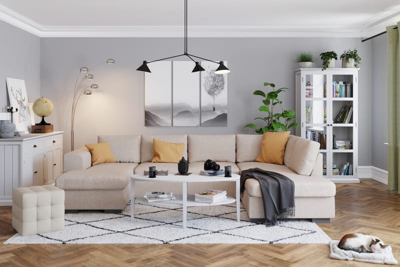 Link 4-sits Högervänd U-formad X-Large Soffa med Divan och Schäslong i Tyg - Beige - Möbler - Vardagsrum - Soffor - U-soffor