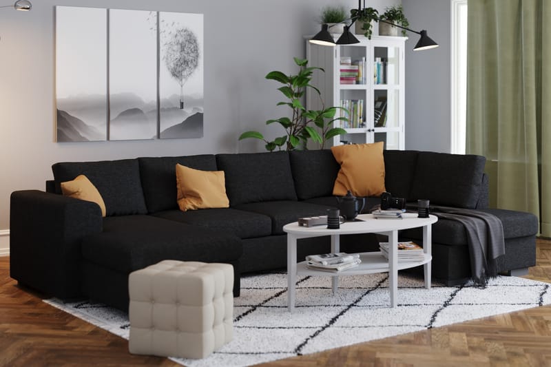 Link 4-sits Högervänd U-formad X-Large Soffa med Divan och Schäslong i Tyg - Svart - Möbler - Vardagsrum - Soffor - U-soffor