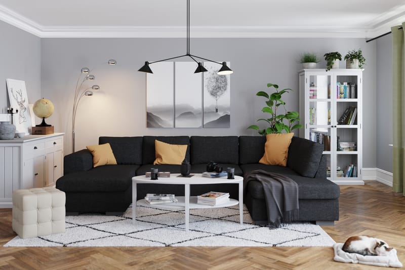 Link 4-sits Högervänd U-formad X-Large Soffa med Divan och Schäslong i Tyg - Svart - Möbler - Vardagsrum - Soffor - U-soffor
