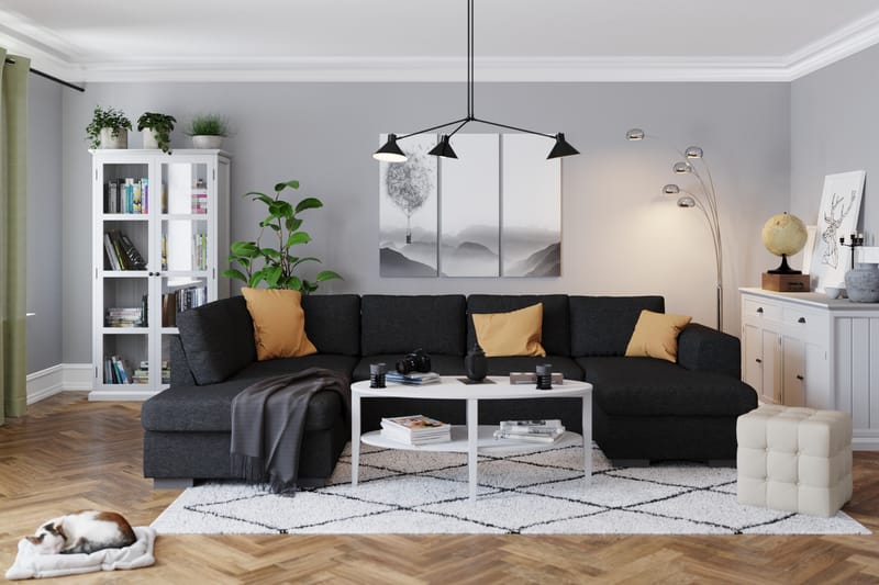 Link 4-sits Vänstervänd U-formad Large Soffa med Divan och Schäslong i Tyg - Svart - Möbler - Vardagsrum - Soffor - U-soffor
