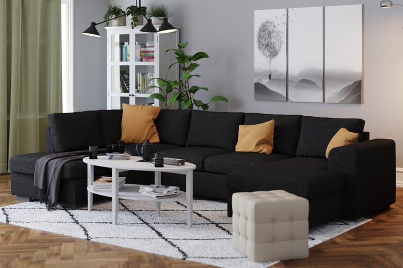 Link 4-sits Vänstervänd U-formad Large Soffa med Divan och Schäslong i Tyg - Svart - Möbler - Vardagsrum - Soffor - U-soffor