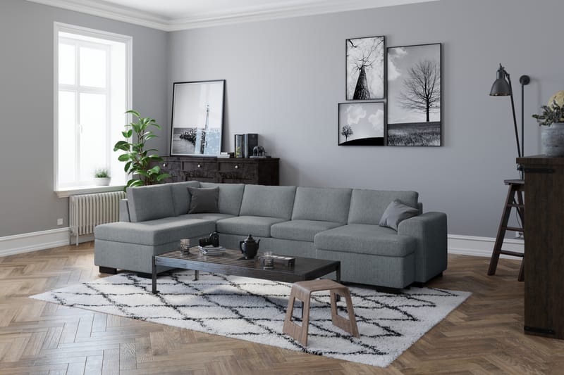Link 4-sits Vänstervänd U-formad Soffa med Divan och Schäslong i Tyg - Ljusgrå - Möbler - Vardagsrum - Soffor - U-soffor