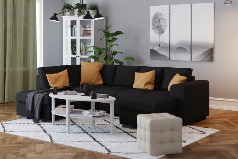 Link 4-sits Vänstervänd U-formad Soffa med Divan och Schäslong i Tyg - Svart - Möbler - Vardagsrum - Soffor - U-soffor