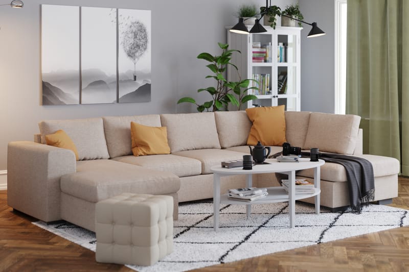 Link 5-sits Högervänd U-formad XX-Large Soffa med Divan och Schäslong i Tyg - Beige - Möbler - Vardagsrum - Soffor - U-soffor
