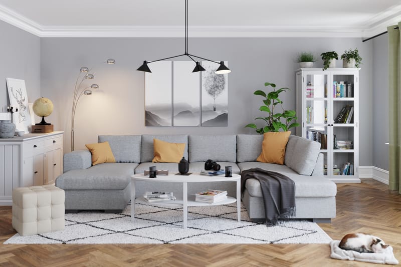 Link 5-sits Högervänd U-formad XX-Large Soffa med Divan och Schäslong i Tyg - Ljusgrå - Möbler - Vardagsrum - Soffor - U-soffor