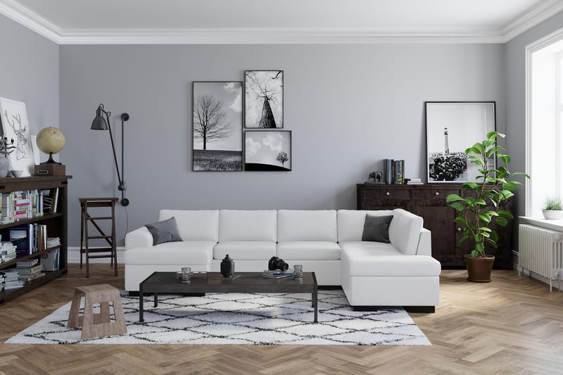 Link 5-sits Högervänd U-formad XX-Large Soffa med Divan och Schäslong i Tyg - Vit - Möbler - Vardagsrum - Soffor - U-soffor