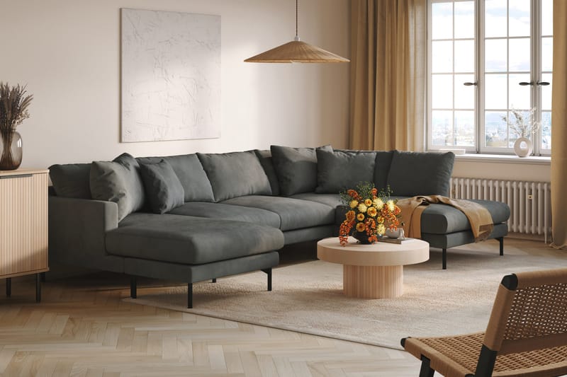 Menard 4-sits Högervänd Stor U-formad Djup Soffa med Divan och Schäslong i Manchester - Grå - Möbler - Vardagsrum - Soffor - U-soffor