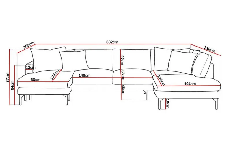 Menard 4-sits Högervänd Stor U-formad Djup Soffa med Divan och Schäslong i Manchester - Mörkgrön - Möbler - Vardagsrum - Soffor - U-soffor