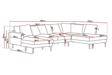 Menard 4-sits Högervänd Stor U-formad Djup Soffa med Divan och Schäslong i Tyg - Mörkgrå - Möbler - Vardagsrum - Soffor - U-soffor
