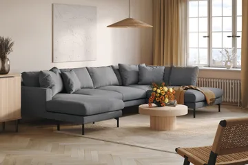 Menard 4-sits Högervänd Stor U-formad Djup Soffa med Divan och Schäslong i Tyg - Mörkgrå - Möbler - Vardagsrum - Soffor - U-soffor