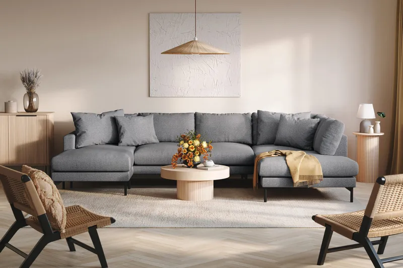 Menard 4-sits Högervänd U-formad Soffa med Divan och Schäslong i Tyg - Mörkgrå - Möbler - Vardagsrum - Soffor - U-soffor