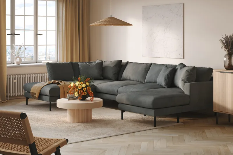 Menard 4-sits Vänstervänd Stor U-formad Djup Soffa med Divan och Schäslong i Manchester - Grå - Möbler - Vardagsrum - Soffor - U-soffor