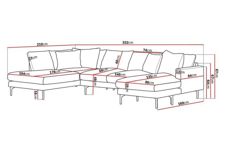 Menard 4-sits Vänstervänd Stor U-formad Djup Soffa med Divan och Schäslong i Manchester - Grå - Möbler - Vardagsrum - Soffor - U-soffor