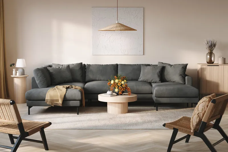 Menard 4-sits Vänstervänd Stor U-formad Djup Soffa med Divan och Schäslong i Manchester - Grå - Möbler - Vardagsrum - Soffor - U-soffor