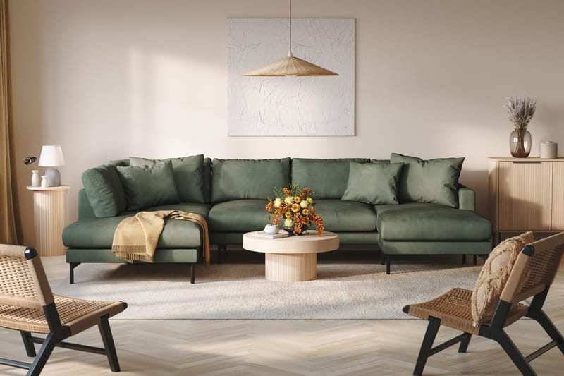 Menard 4-sits Vänstervänd Stor U-formad Djup Soffa med Divan och Schäslong i Manchester - Grön - Möbler - Vardagsrum - Soffor - U-soffor