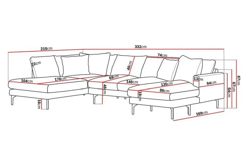 Menard 4-sits Vänstervänd Stor U-formad Djup Soffa med Divan och Schäslong i Manchester - Mörkgrön - Möbler - Vardagsrum - Soffor - U-soffor