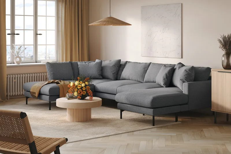 Menard 4-sits Vänstervänd Stor U-formad Djup Soffa med Divan och Schäslong i Tyg - Mörkgrå - Möbler - Vardagsrum - Soffor - U-soffor