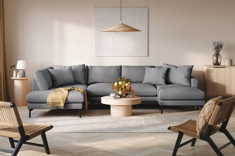 Menard 4-sits Vänstervänd Stor U-formad Djup Soffa med Divan och Schäslong i Tyg - Mörkgrå - Möbler - Vardagsrum - Soffor - U-soffor