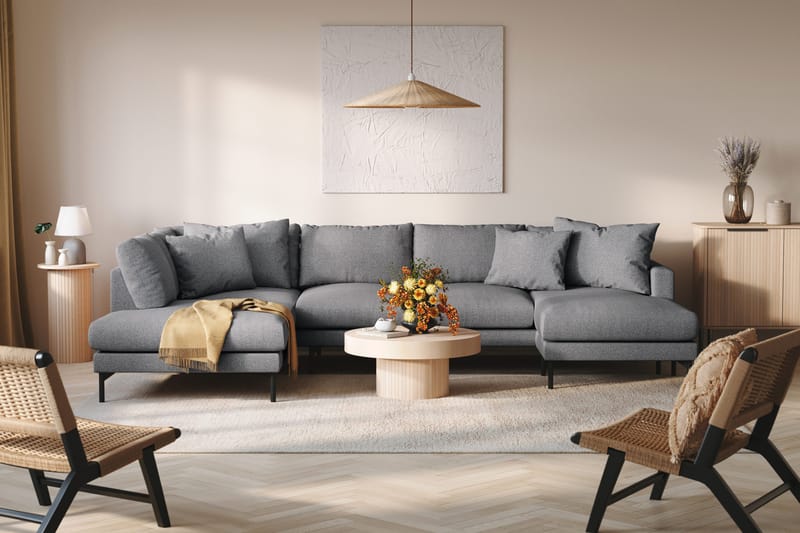 Menard 4-sits Vänstervänd Stor U-formad Djup Soffa med Divan och Schäslong i Tyg - Mörkgrå - Möbler - Vardagsrum - Soffor - U-soffor