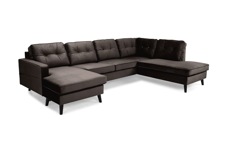 Monroe 4-sits Högervänd U-formad Soffa med Divan och Schäslong i Sammet - Brun - Möbler - Vardagsrum - Soffor - U-soffor