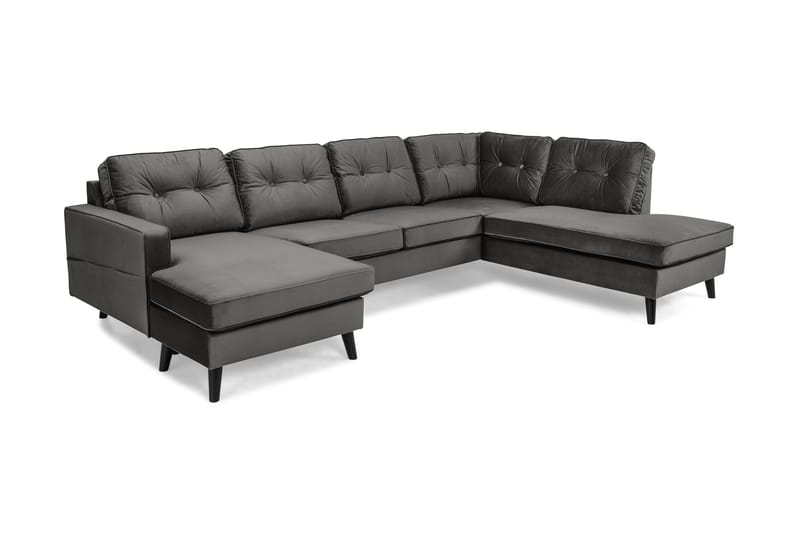 Monroe 4-sits Högervänd U-formad Soffa med Divan och Schäslong i Sammet - Mörkgrå - Möbler - Vardagsrum - Soffor - U-soffor