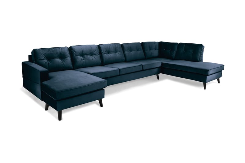 Monroe 6-sits Högervänd U-formad Large Soffa med Divan och Schäslong i Sammet - Blå - Möbler - Vardagsrum - Soffor - U-soffor