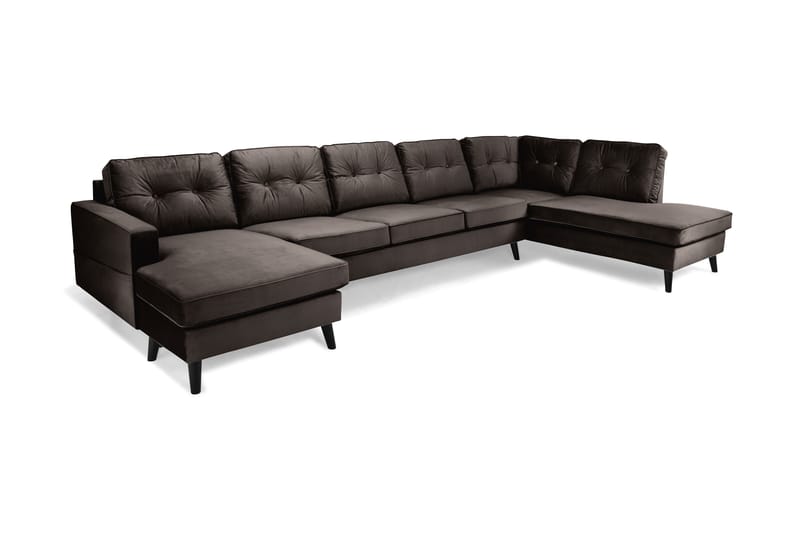Monroe 6-sits Högervänd U-formad Large Soffa med Divan och Schäslong i Sammet - Brun - Möbler - Vardagsrum - Soffor - U-soffor