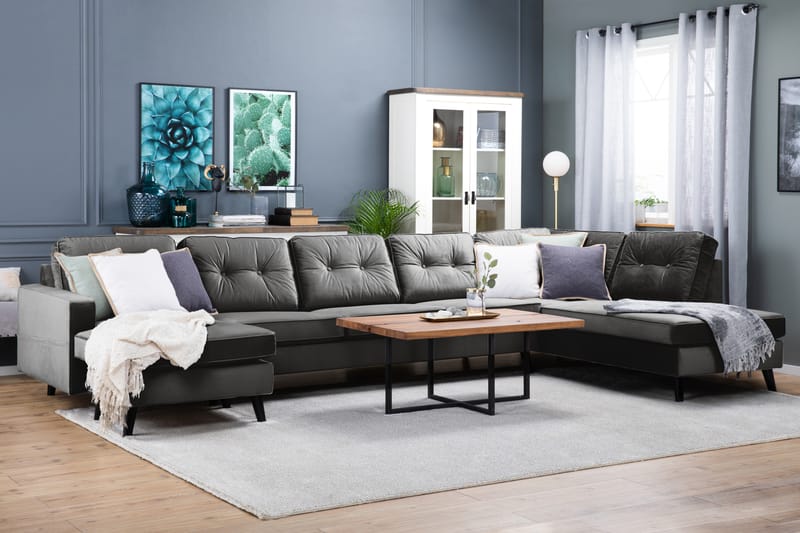 Monroe 6-sits Högervänd U-formad Large Soffa med Divan och Schäslong i Sammet - Mörkgrå - Möbler - Vardagsrum - Soffor - U-soffor