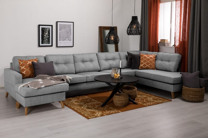 Monroe 6-sits Högervänd U-formad Large Soffa med Divan och Schäslong i Tyg - Grå - Möbler - Vardagsrum - Soffor - U-soffor