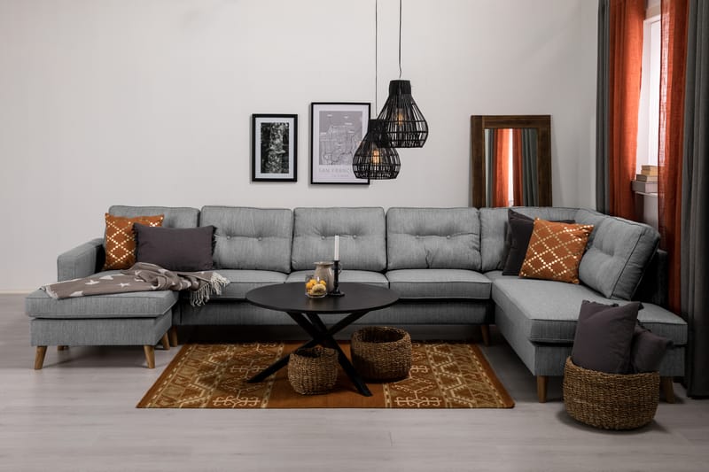 Monroe 6-sits Högervänd U-formad Large Soffa med Divan och Schäslong i Tyg - Grå - Möbler - Vardagsrum - Soffor - U-soffor