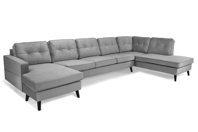 Monroe 6-sits Högervänd U-formad Soffa med Divan och Schäslong i Sammet - Ljusgrå - Möbler - Vardagsrum - Soffor - U-soffor
